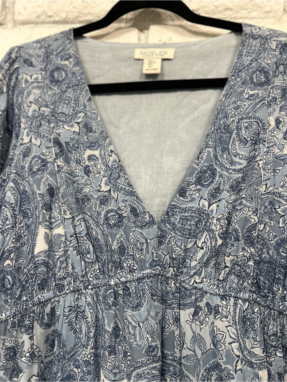 Rachel Zoe Blue Paisley Boho Tiered Midi Dress Women's Large Long Sleeve Flowy - Picture 4 of 7